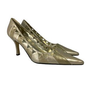 Bandolino Y2K 90s embellished pumps sz 10  W Gold snake cutouts